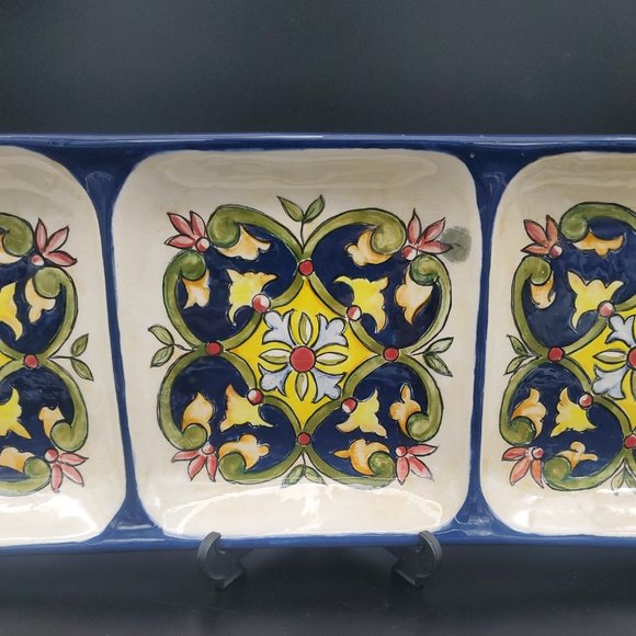 Mediterranean Appartif Tray Three Sections Signed - Picture 9 of 10